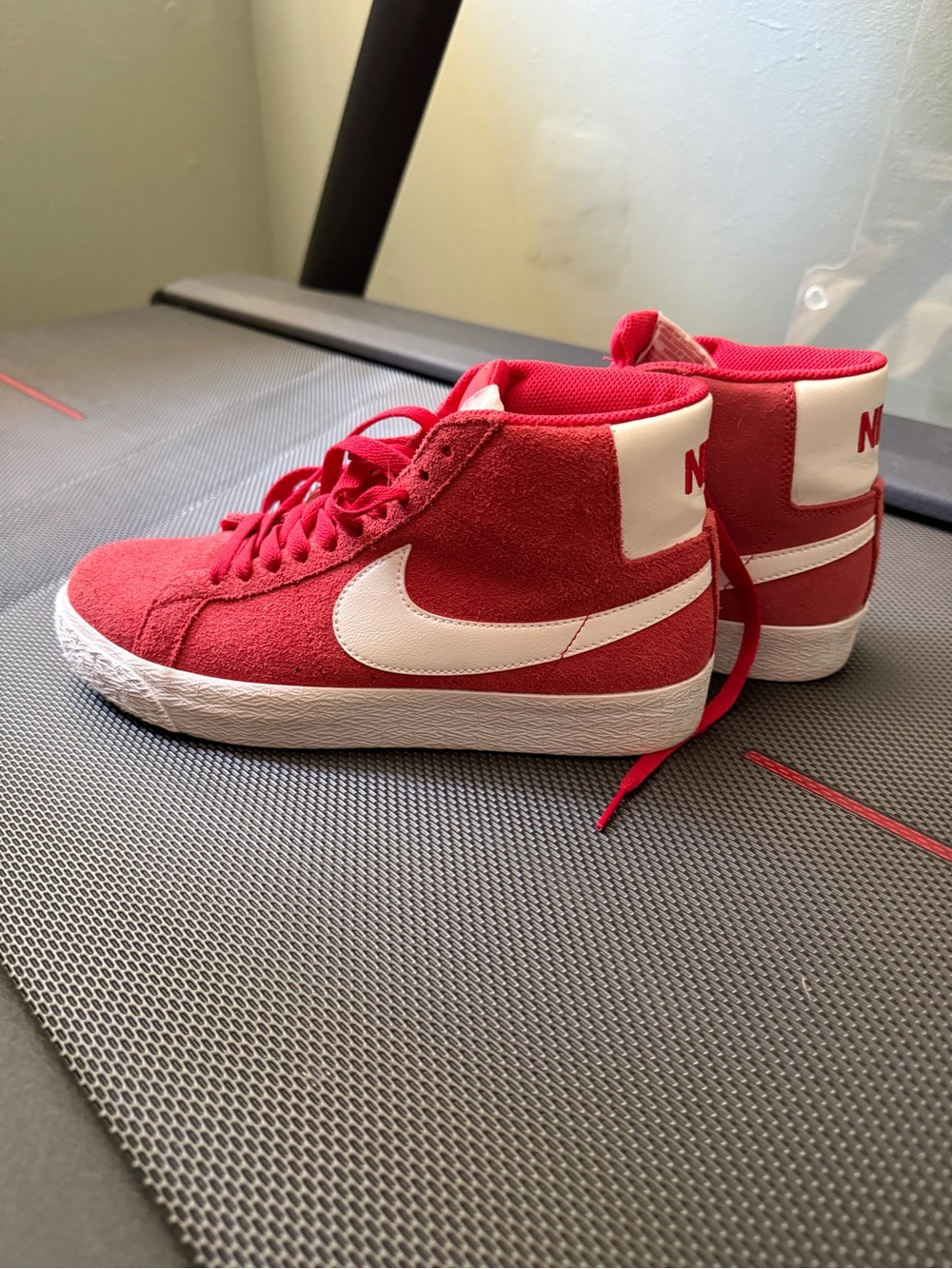 Nike Red Suede High-Top Sneakers with White Swoosh